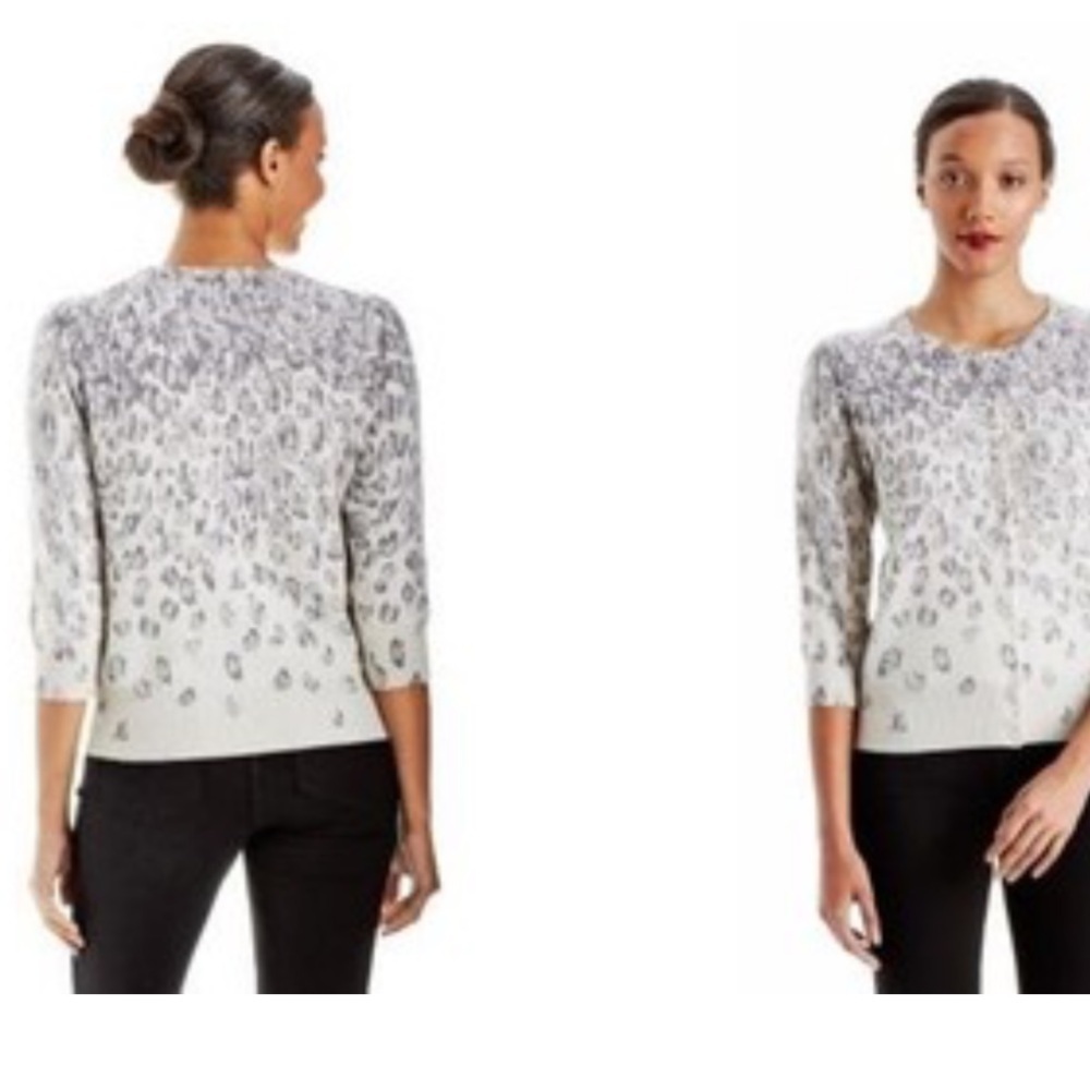 Lord & Taylor MED cashmere blend animal metallic print cardigan